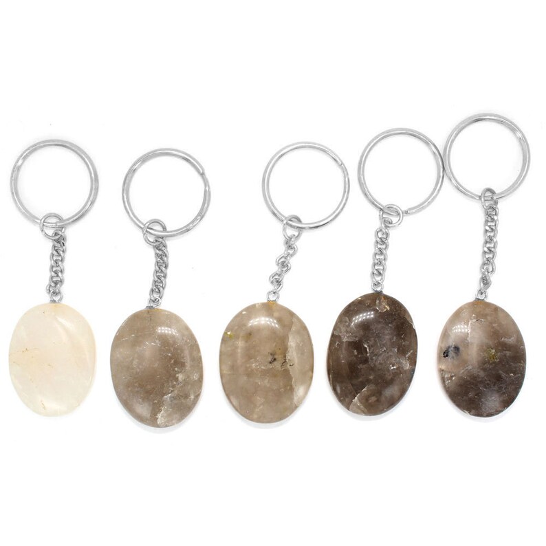 Smokey Quartz Worry Stone Keychain Silver Tone Keychain Etsy