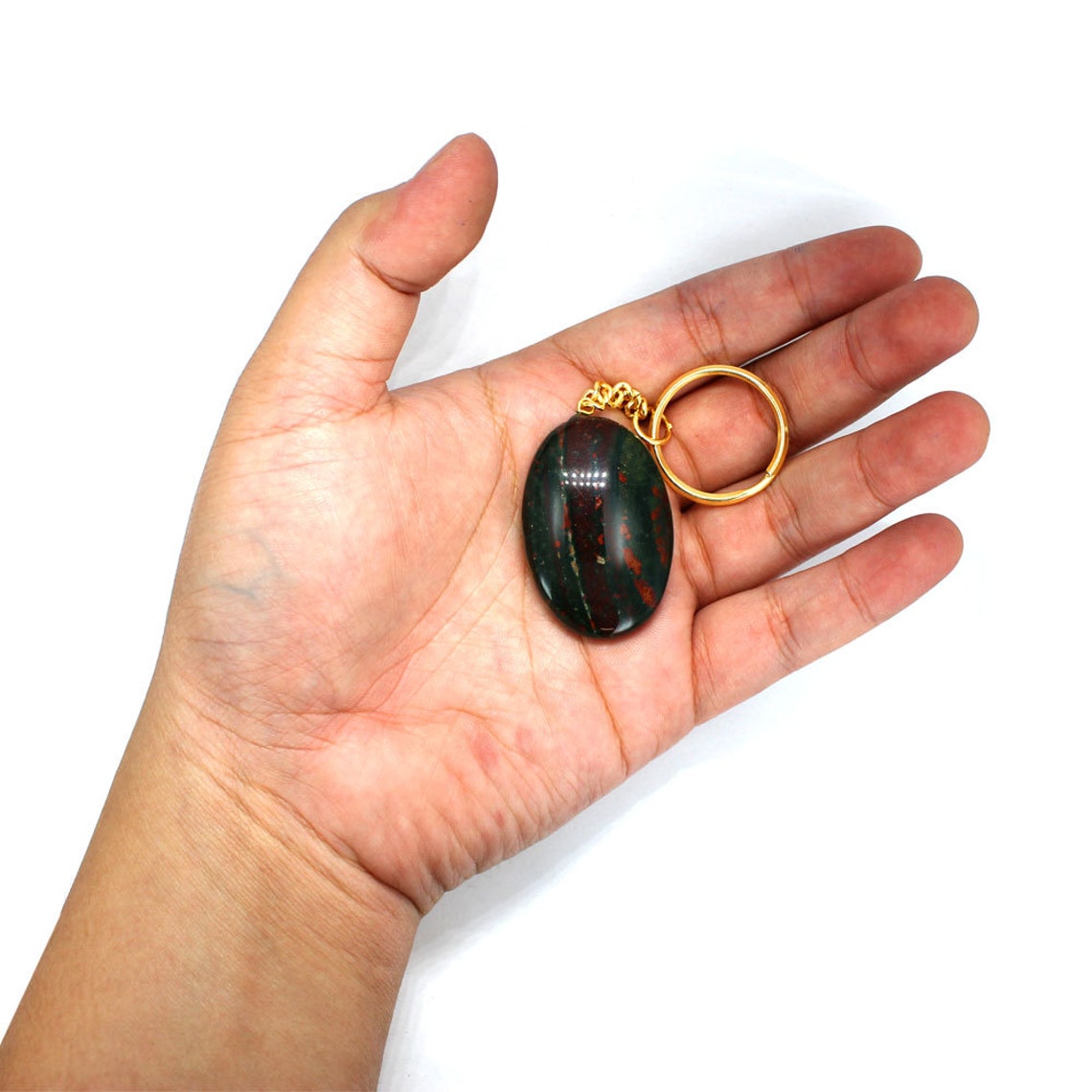 Bloodstone Worry Stone Keychain Gold Tone Keychain Natural Etsy