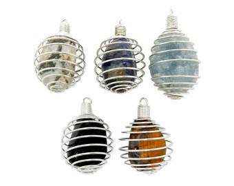 Wire Cage Tumble Stone Holder - Cage Only - Silver Toned Wire Tumbled Stone Cage (11BROWNSHELF-47)