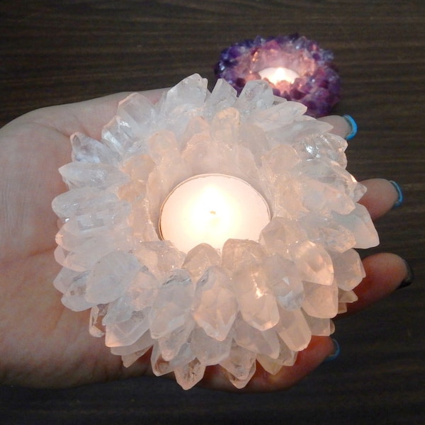 Crystal Quartz Point Candle Holder Tea light Meditation Crystal Healing Decor  HW