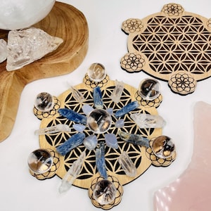Flower of Life with Seed of Life Crystal Grid - Wooden Grid -