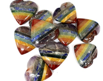 Seven Chakra Stone Heart - Seven Bonded Chakra Stones - Chakra Heart - Metaphysical - Wire Wrapping - (RK8B17)