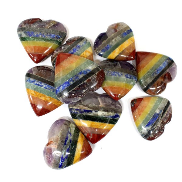 Seven Chakra Stone Heart - Seven Bonded Chakra Stones - Chakra Heart - Metaphysical - Wire Wrapping - (RK8B17)