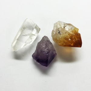 3 pcs Citrine, Amethyst & Crystal Quartz Points - Energizer Triple Brazilian Quartz Points - Jewelry Supplies (RK89B5)