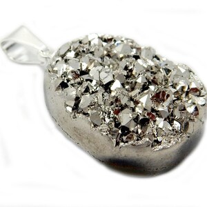 Titanium Treated Platinum Color Druzy Cabochon with Silver Plated Bail