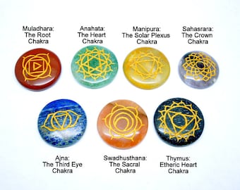 Chakra Stones -- Engraved Round Chakra Stone Disks (RK8B19)