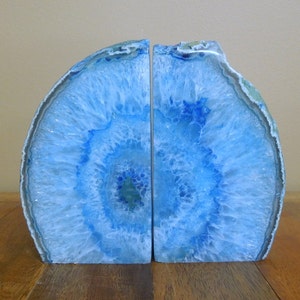 Agate Book End -- Blue Dyed Half Geode Druzy Bookend Rock Formation - Lovely Book Ends 1-3 lb (RK1-05)