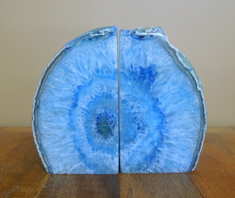 Agate Book End Blue Dyed Half Geode Druzy Bookend Rock Formation Lovely Book Ends 1-3 lb BKE1 image 1