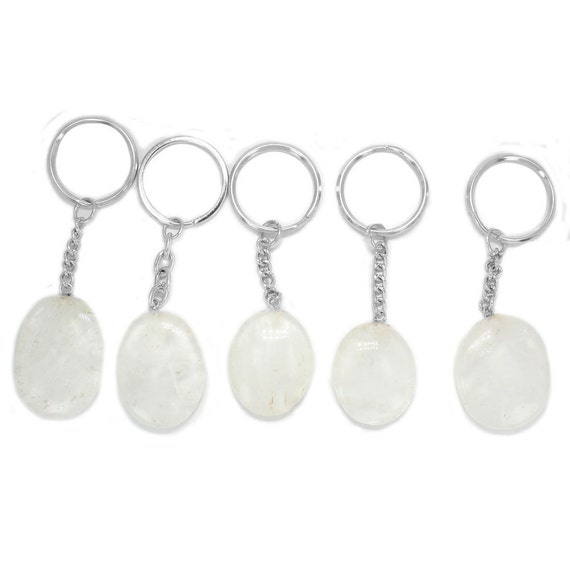 Crystal Quartz Worry Stone Keychain silver Tone Keychain Etsy