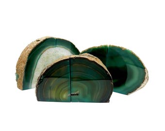 Agate Book Ends Par de sujetalibros de ágata verde - 3 a 6 libras - Geode Bookend - Decoración del hogar - Cristal y piedras