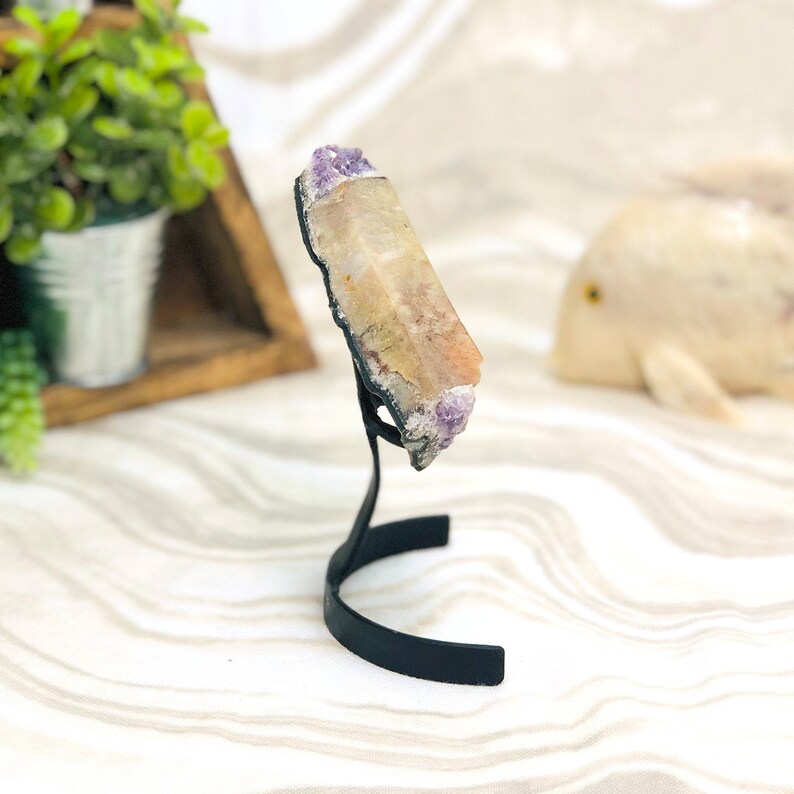 Amethyst Crystal Purple Geode With Calcite on Metal Stand OOAKB18-02