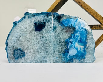 Blue Agate Bookends Crystal Book ends Set
