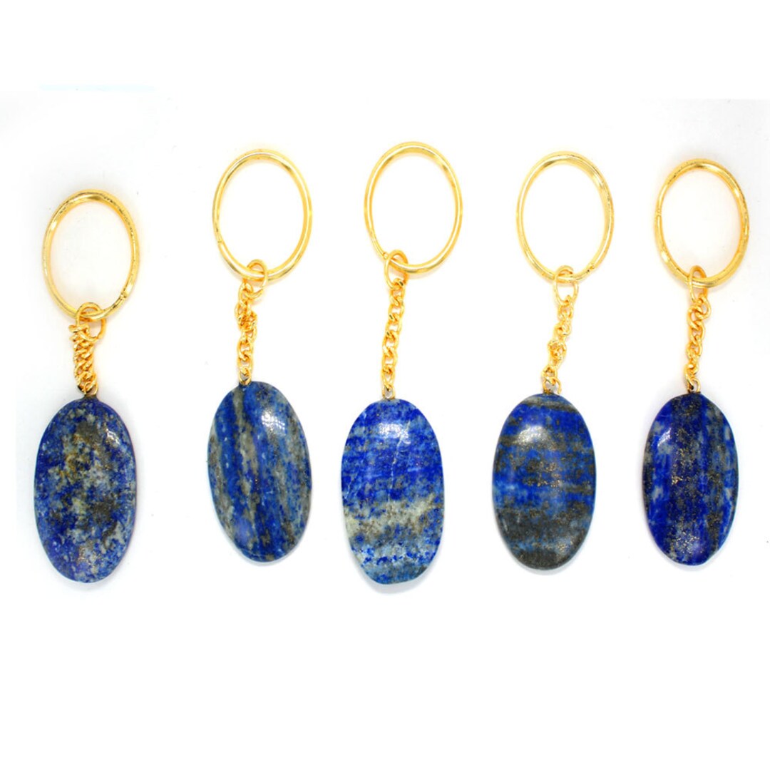 1 one Lapis Lazuli Worry Stone Keychain gold Keychain natural Lapis