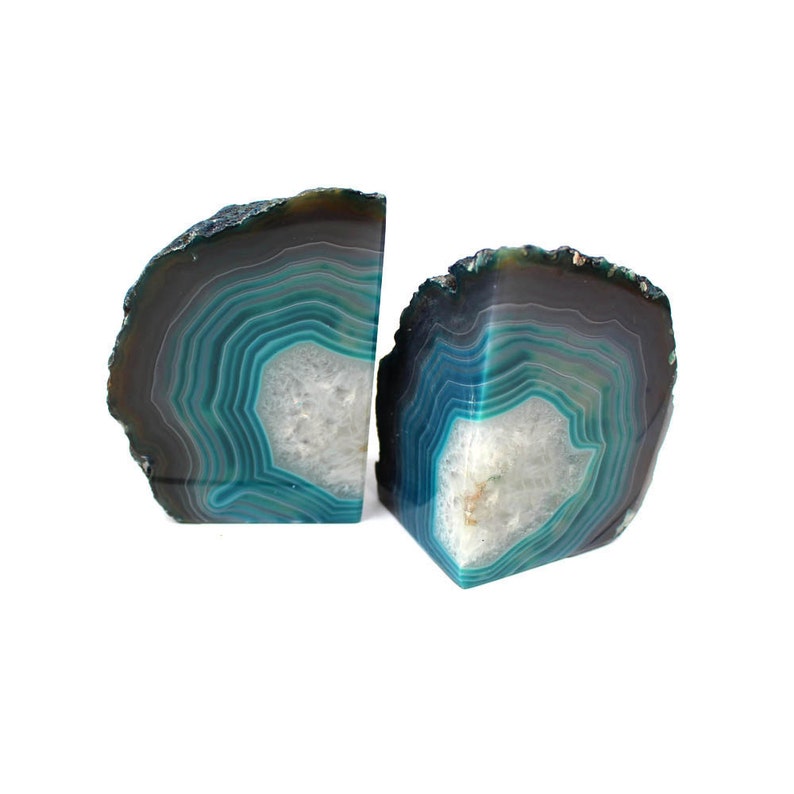 Agate Book Ends Teal Agate Bookend Pair 1 to 3 lb Geode Bookend Home Decor RK1-03 image 4