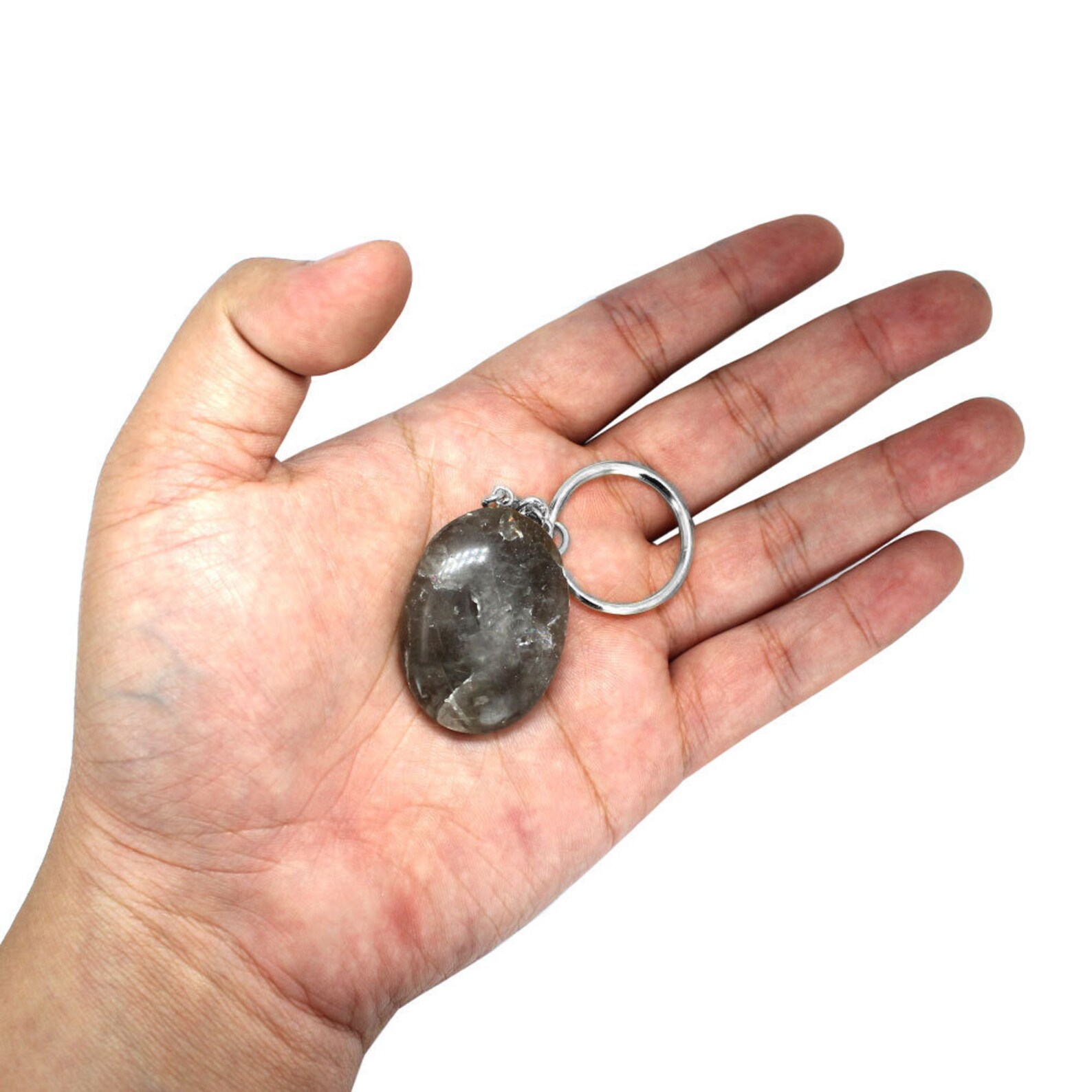 Smokey Quartz Worry Stone Keychain Silver Tone Keychain Etsy