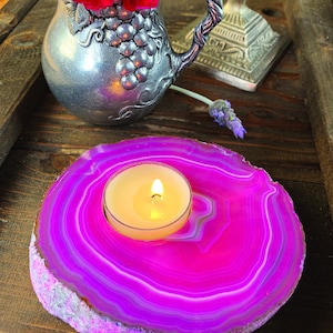 Pink Agate Slab Crystal Candle Holder - Home Decor