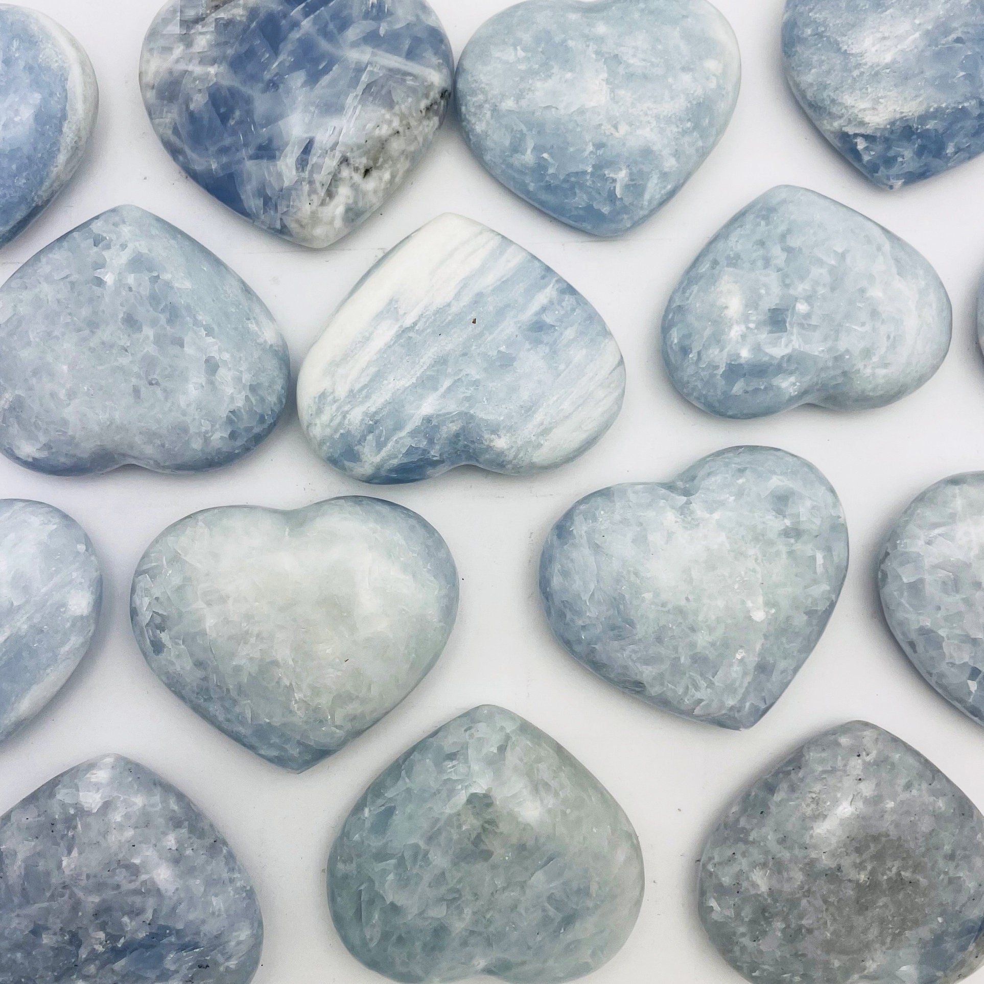 Blue Calcite Hearts, Natural Gemstones Hearts, Healing Crystals Hearts –