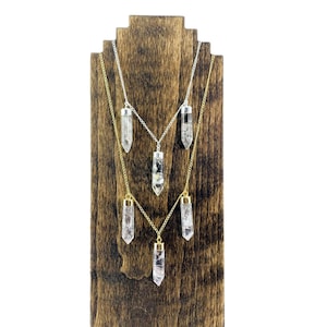 Triple Point Crystal Dangle Pendant Necklace - 18&quot; Chain in Gold/Silver Plating (4Brownshelf)