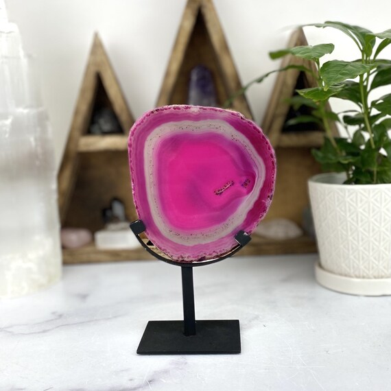 Pink Dyed Agate Slice on A Metal Stand DOOAK S21 08 Etsy Canada