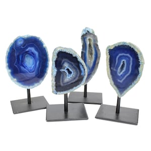 BLUE - Agate Geode Metal Base Small Druzy Rock Formation - BLUE - Home Decor - Gift - Spirituality (HW3-07)