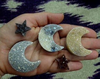 Mystic Light Shimmer Crescent Druzy - Titanium Treated Mystic Large Crescent Druzy Cabochon - Top Dillled for Bail -  (RK36B4-06)