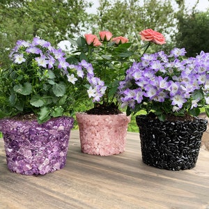 Tumbled Stone Pot - Custom Handmade with Natural Polished Stones - You Choose (TUM-POT5)