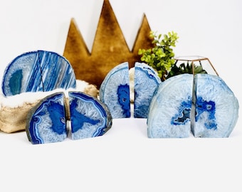 Par de sujetalibros de ágata azul - 6 a 9 libras - Geode Bookend - Decoración del hogar - Cristal y piedras BKE