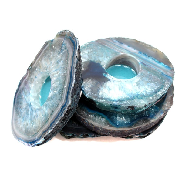Teal Agate Slab Candle Holder - Home Decor - Boho Style - Agate Candle Holder (CHS1-01)