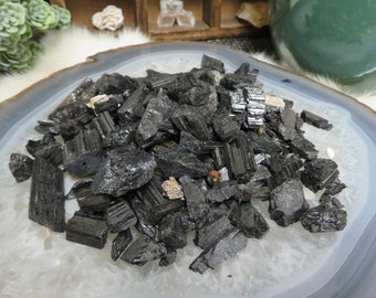 Black Tourmaline Chips 1 lb bag - Raw Stones - ONE Pound Small Assorted Sizes - (TS-115)