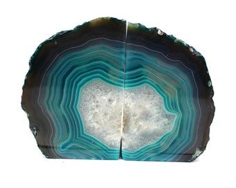 Agate Book Ends Teal Agate Bookend Pair - 1 a 3 libras - Geode Bookend - Decoración del hogar - Cristal y piedras BKE