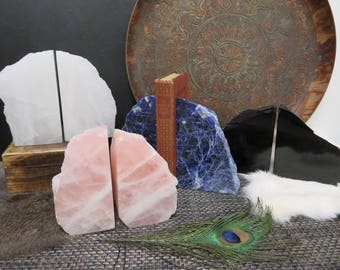 Polished Stone Book Ends - Amazing Rock Bookend - Crystal Quartz, Rose Quartz, Sodalite, Obsidian - Choose the Stone and Size - (RK303)