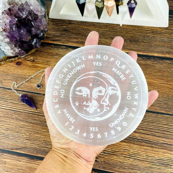Selenite Etched Charging Plate - YOU CHOOSE Size -Engraved Pendulum Board (RK6)