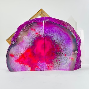 Pink Dyed Agate Crystal Bookends OOAK Home Decor Extra Large 11 pounds