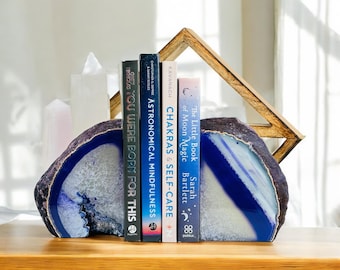 グリーンアゲート/ブックエンド 重い本のための金縁のグリーンアゲートブックエンド：クリスタル