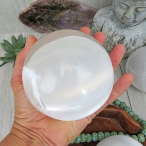 Selenite Large Crystal Sphere - White Orb - Healing Crystals Chakra Gemstone