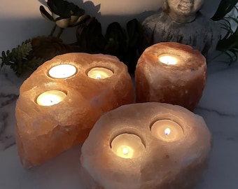 Himalayan Salt Candle Holder - Natural Polished Stone Crystal Votive - Display Stand
