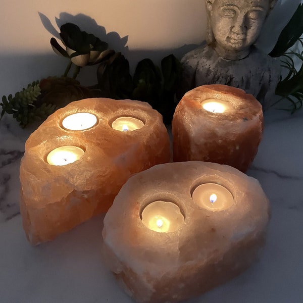 Himalayan Salt Candle Holder - Natural Polished Stone Crystal Votive - Display Stand