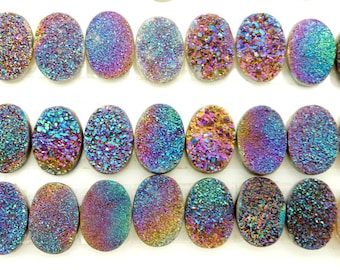 Purple and Blue Oval Drusy Cabochon 14mm x 10mm (RK35B19-19)