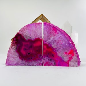 Pink Dyed Agate Crystal Bookends OOAK Set of 2 Book Ends Extra Large 12 pounds