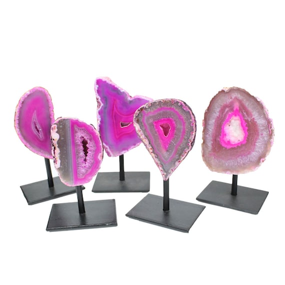 PINK Agate Geode Metal Base Small Druzy Rock Formation PINK Home