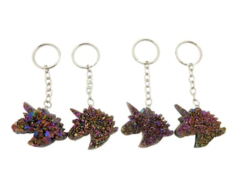 Rainbow Druzy Unicorn Keychain  - Mystic Rainbow Druzy - Wire Wrapped Jewelry - Decor - (6BROWNSHELF-62-C)