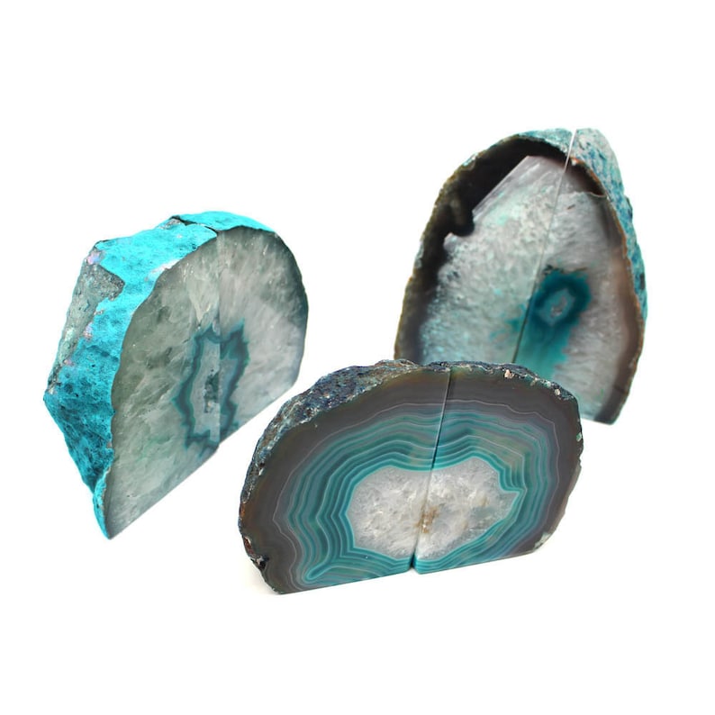 Agate Book Ends Teal Agate Bookend Pair 1 to 3 lb Geode Bookend Home Decor Crystal and Stones BKE image 3