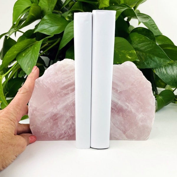 Rose Quartz Crystal Bookends - Stone Book End Pair - Crystal Book ends (BKNDRQ)