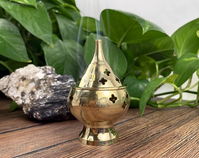 Brass Incense Cone Resin Burner Holder With Lid Etsy