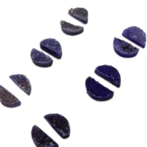 Petite Purple Half Moon Druzy Pair - Beautiful 10mm x 5mm Crescent Shaped Druzy (RK35B22-13)