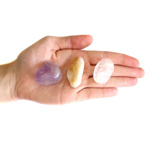 Triple Crystal Set Energy - Metaphysical Stones - Tumble Citrine, Amethyst and Crystal Quartz