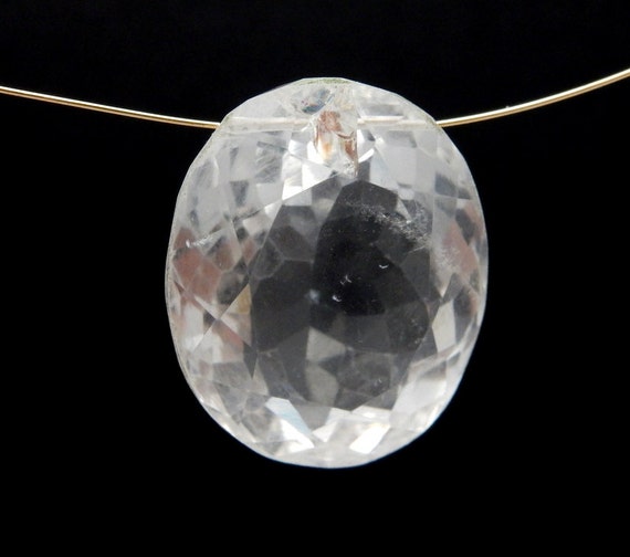 Oval Briolette Bead - Faceted Crystal Quartz Drilled Cabochon  (RK36B16-05)