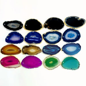 Double Drilled Agate Slice Plated Edge - Choice of Silver or Gold Electroplated Edges - YOU CHOOSE Color (3BROWNSHELF)