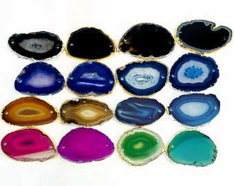 Double Drilled Agate Slice Plated Edge - Choice of Silver or Gold Electroplated Edges - YOU CHOOSE Color (3BROWNSHELF)