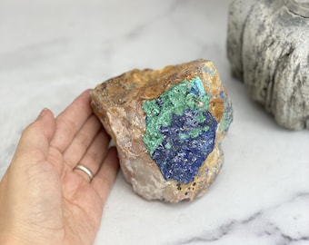 Large Raw Azurite with Malachite Mineral Stone - OOAK - (DOOAK-S34-36)